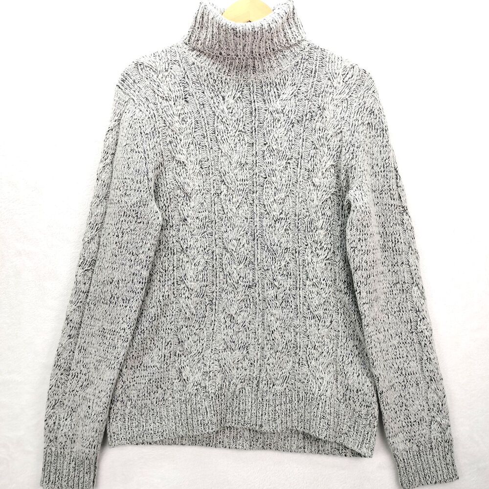 Banana Republic Cable Knit Fisherman Sweater Women Medium Gray Chunky Wool Blend